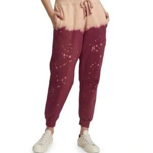 La Detresse The King Abstract Print Cotton Tie Dye Joggers in Maroon Peach NWT